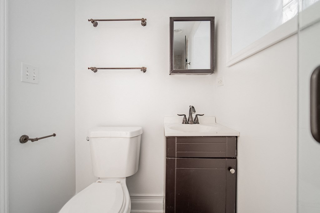 a bathroom with a toilet and a sink and a mirror