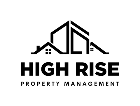 A black and white logo for High Rise Property Management.