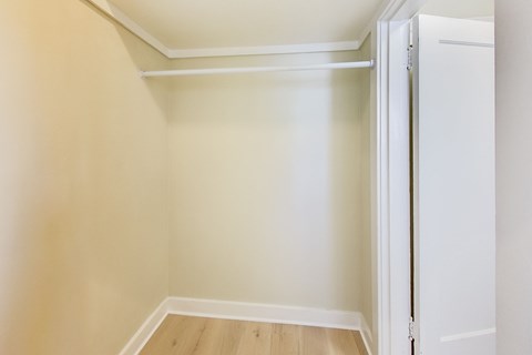 A white closet with a door open.
