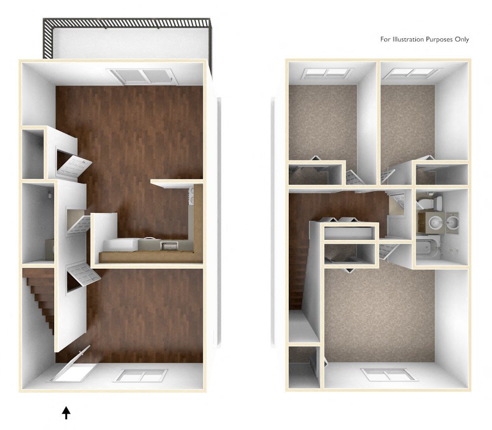 Three Bedroom Townhouse Floor Plan Rolling Green Apartments