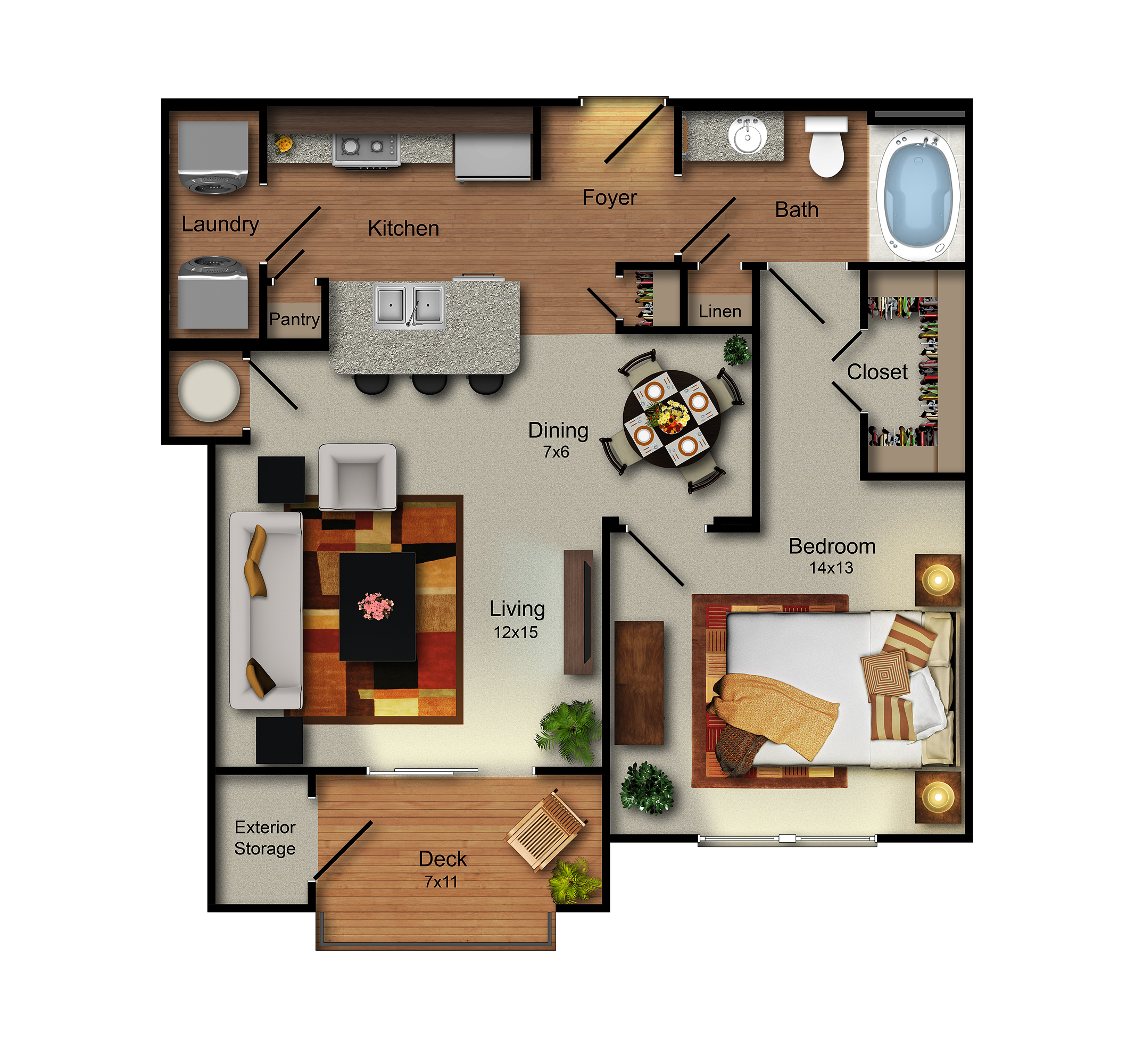Getty Floor Plan – 1 Bedroom, 1 Bathroom Apartment at Residences at Prairiefire in Overland Park, KS.