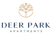 A logo for Deer Park Apartments featuring a tree.