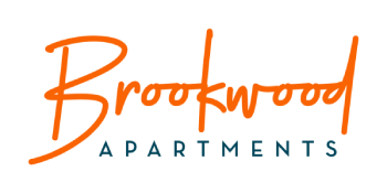 The image is a logo for Brookwood Apartments.