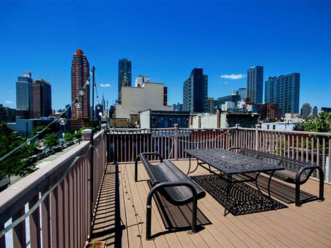 the deck has a view of the city