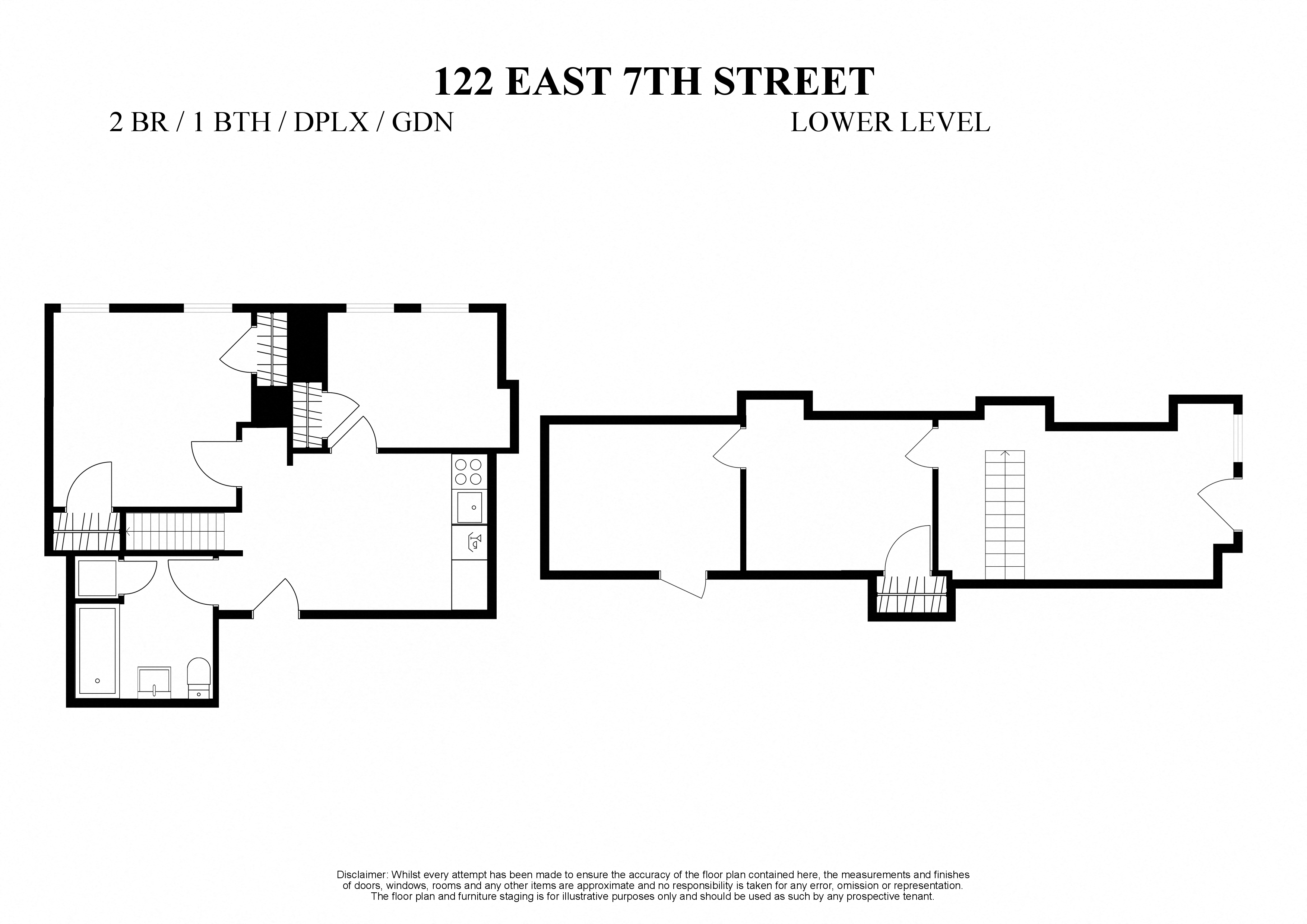 122 EAST 7th STREET- 2 BR - 1 BTH - DPLX - GDN (1224DG)