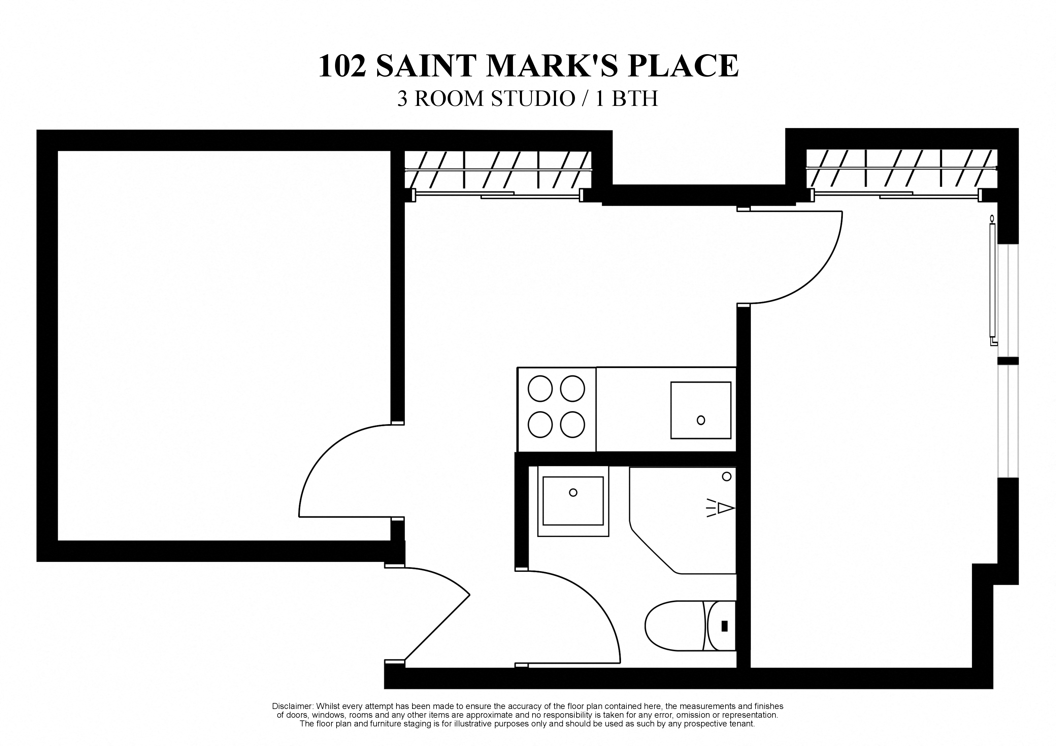 102 SAINT MARKS PLACE - 3 ROOM STUDIO -1 BTH - (1023ws)