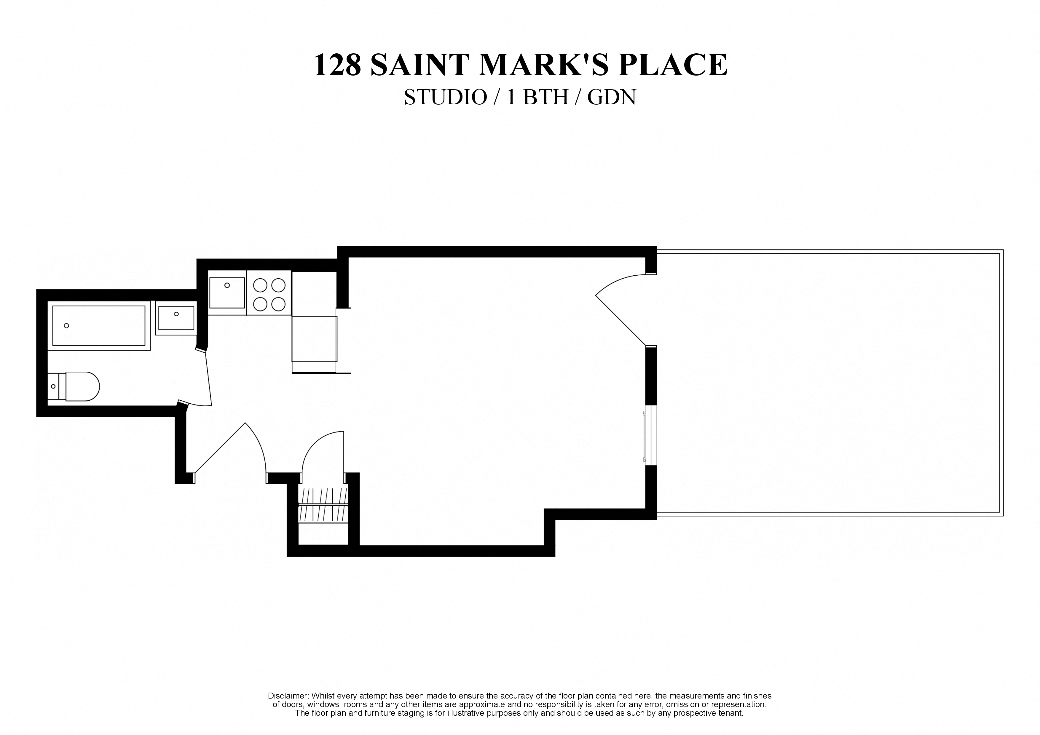 2D floor plan for studio with 1 bath and garden at 128 Saint Marks Place New York