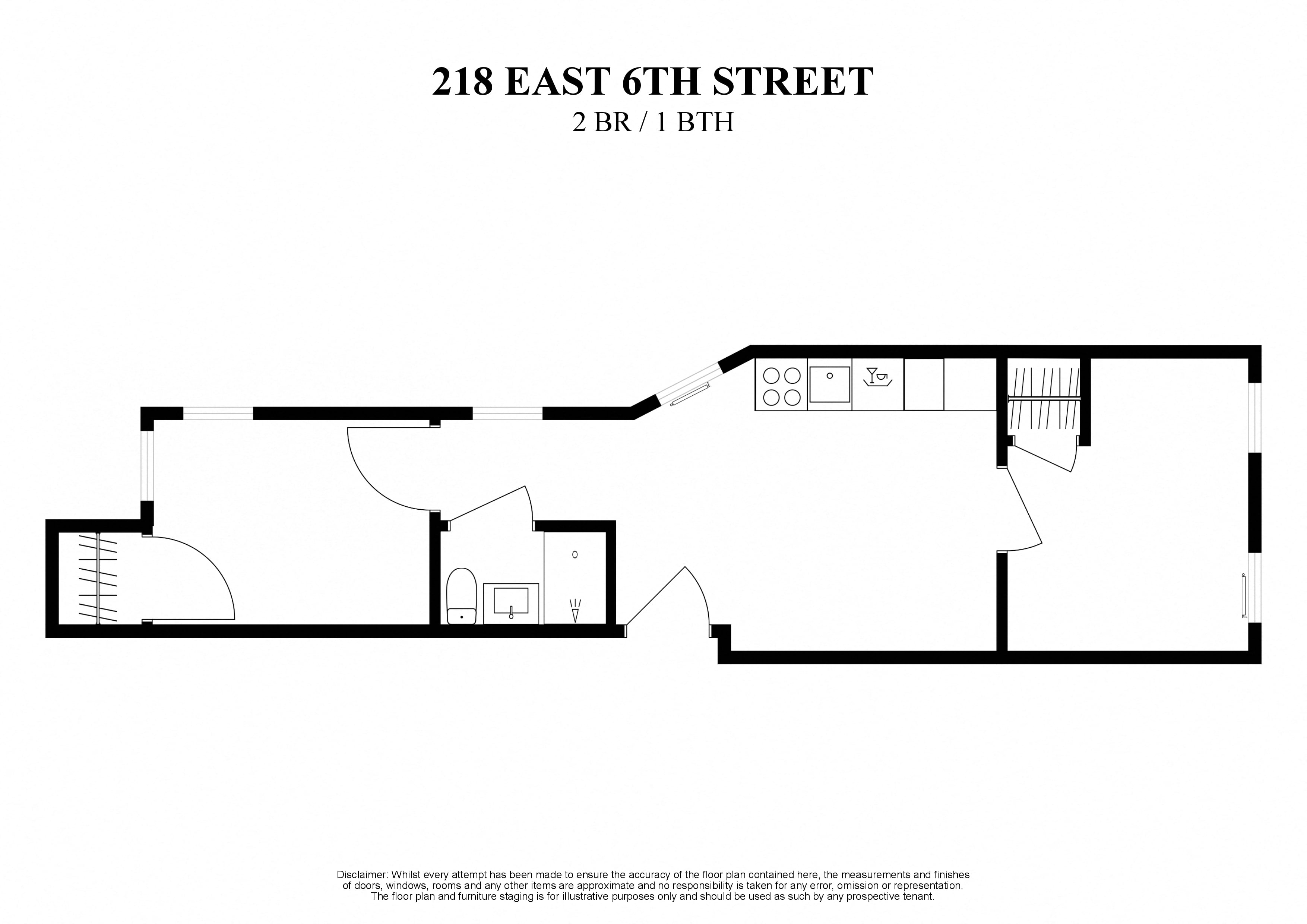 2D floor plan for 2 bedroom one bathroom at 218 East 6th Street New York