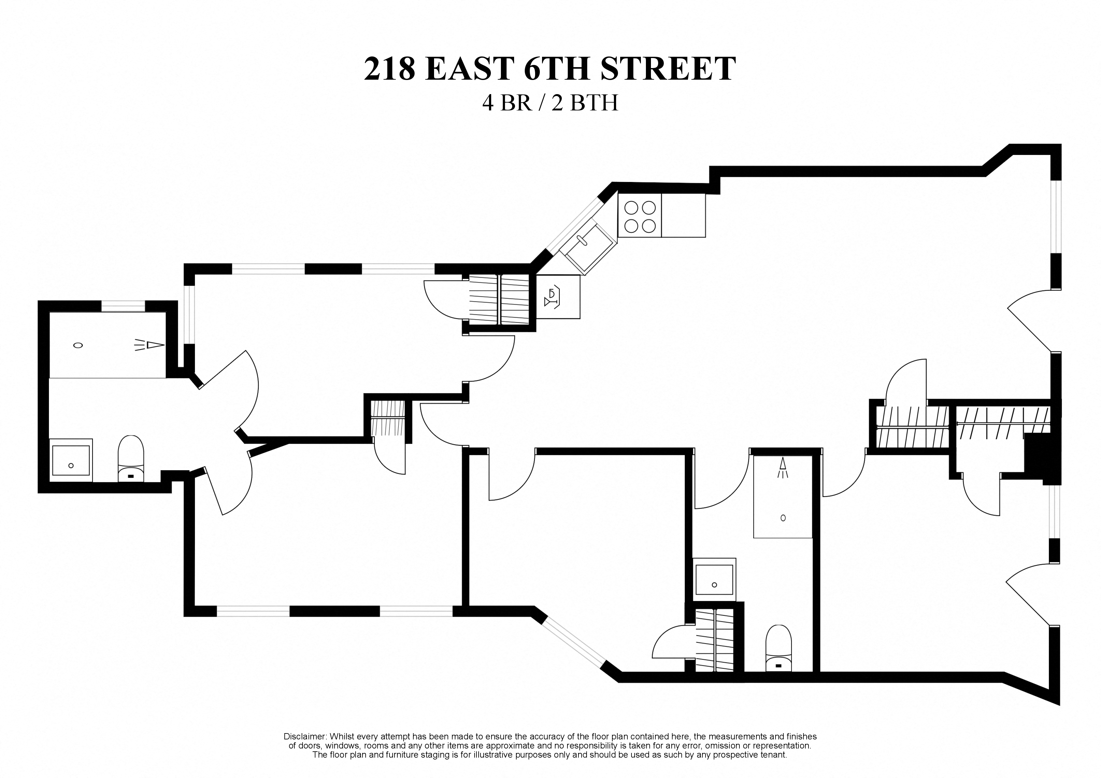 2D floor plan for 4 bedroom 2 bath at 218 East 6th Street New york