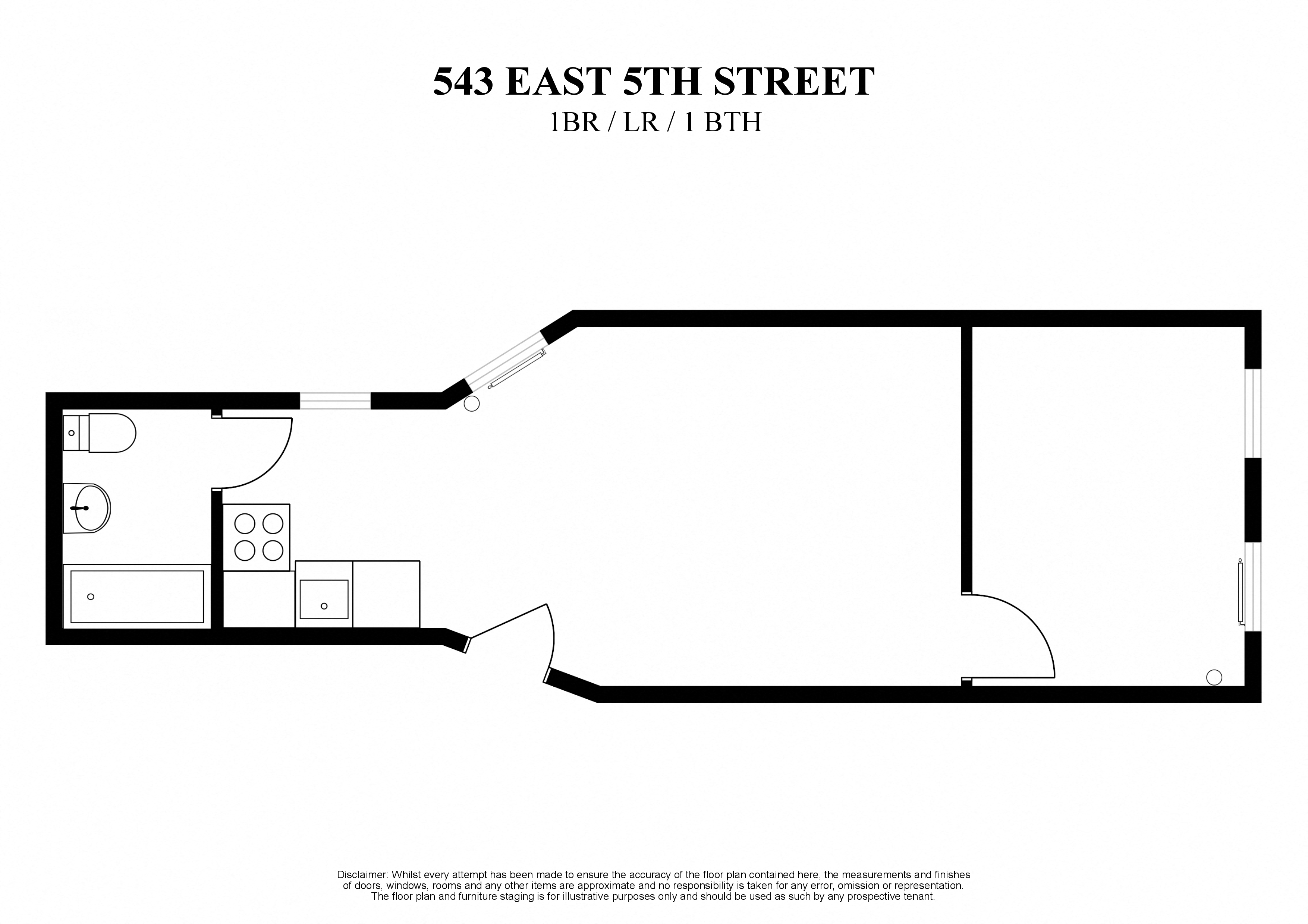 Floor plan for one bedroom with 1 bathroom at 543 East 5th street New york
