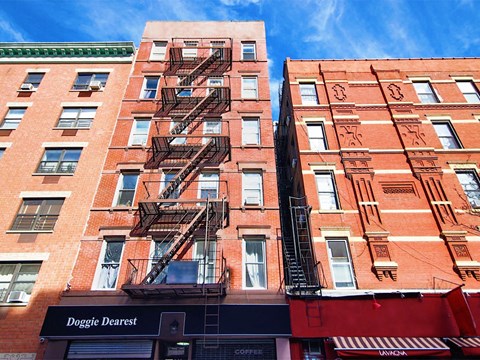a building with a fire escape on the side of it