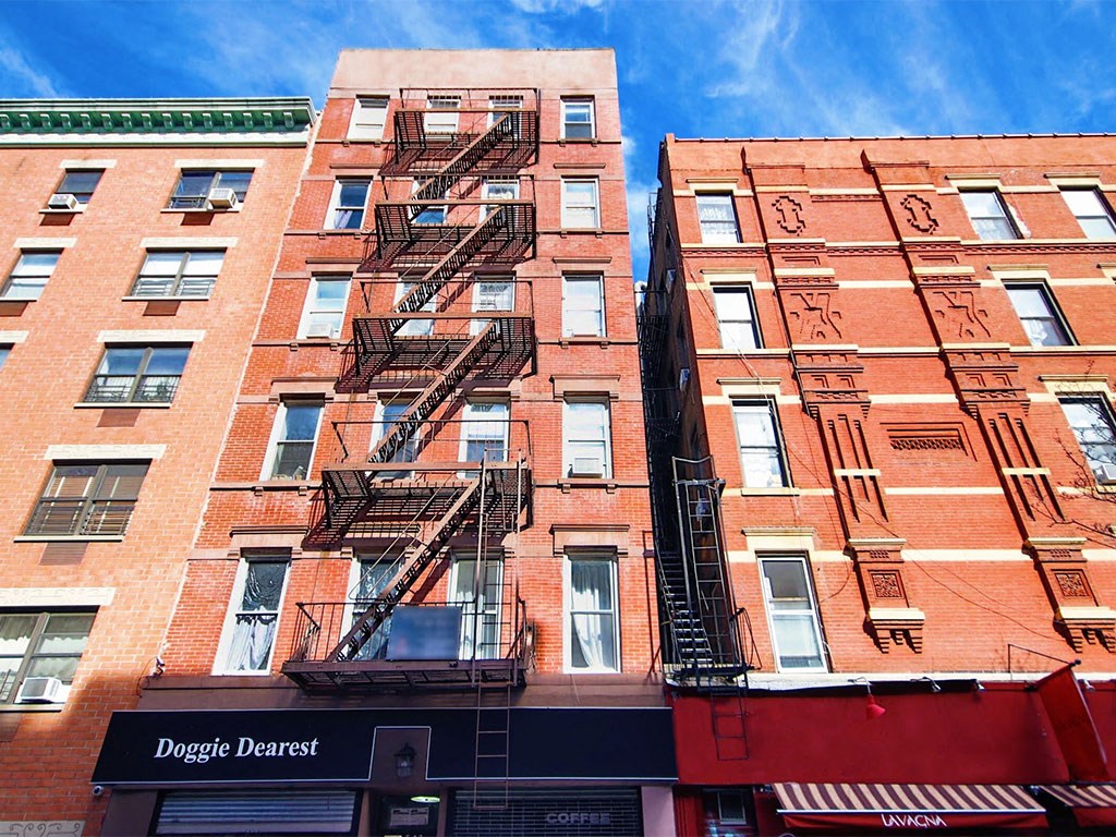 a building with a fire escape on the side of it
