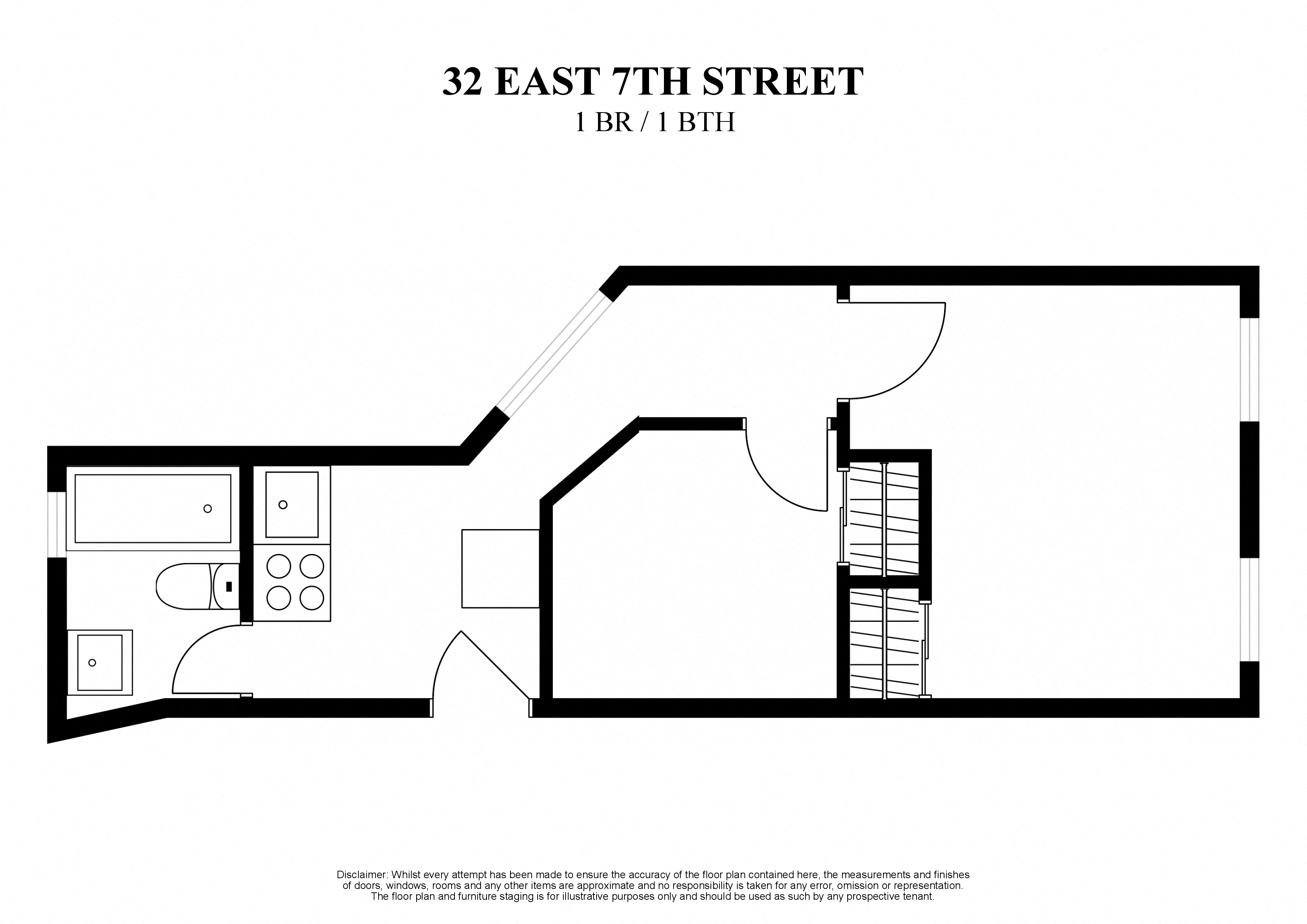2D floor plan of one Bedroom one bath at 32 East 7th Street New York