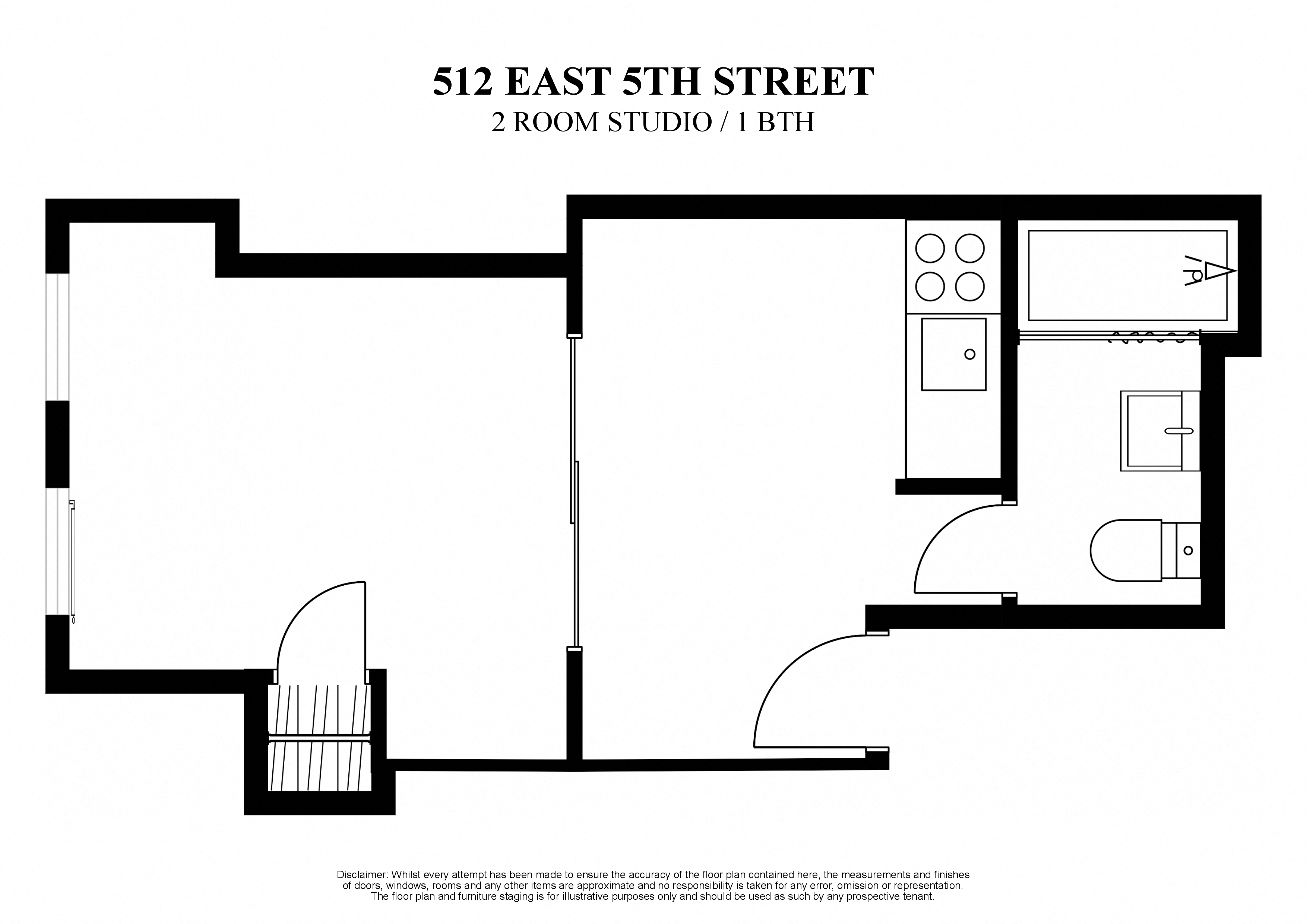 floor plan for 2 room studio and one bath at 512 East 5th Street New York
