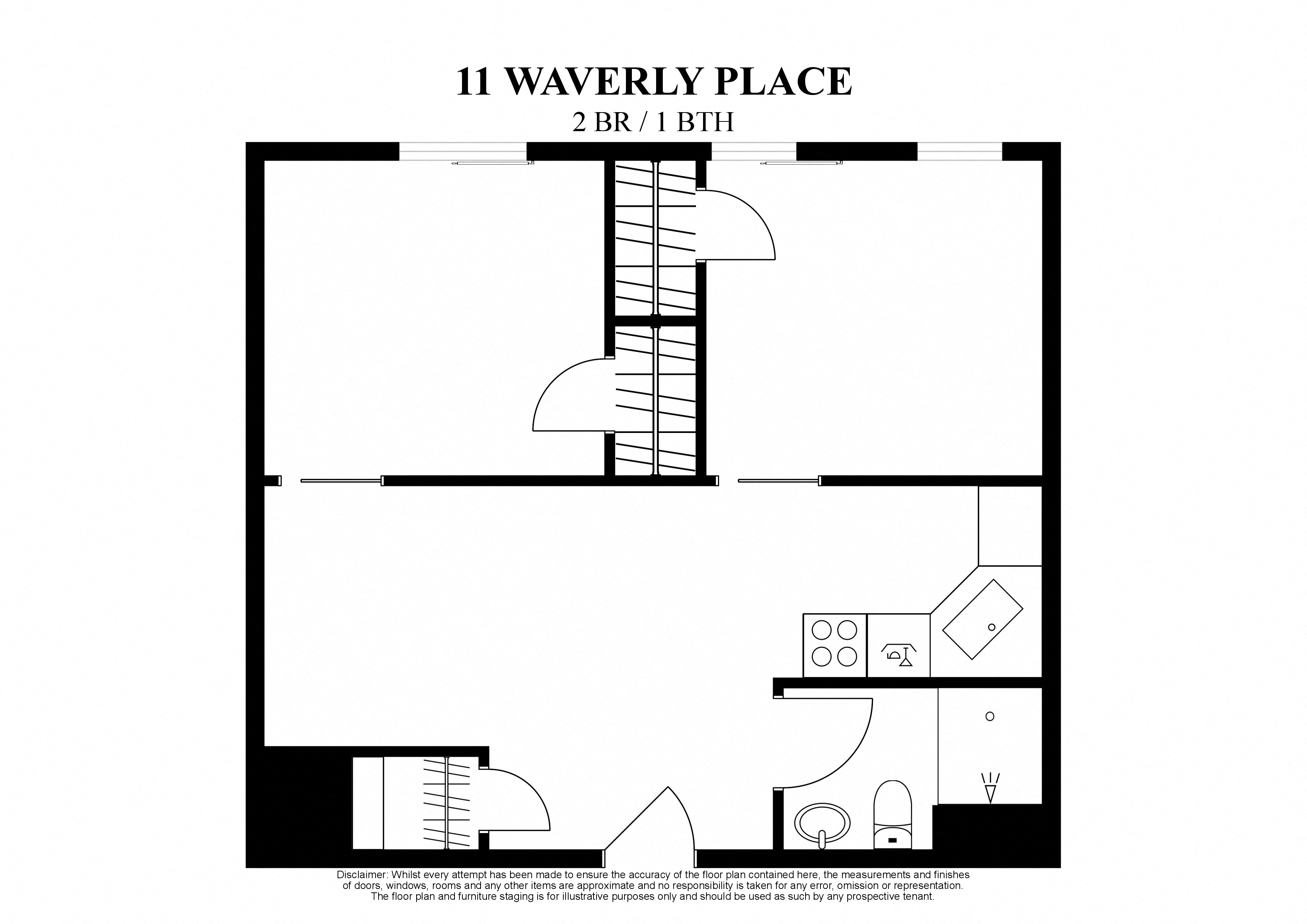 2D floorplan for 2 bedroom one bathroom at 11 Waverly Place New York