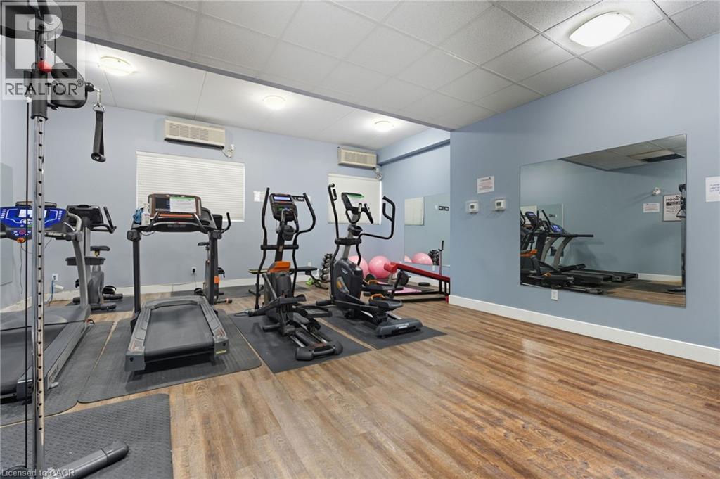 A gym with treadmills, exercise bikes, and other equipment.