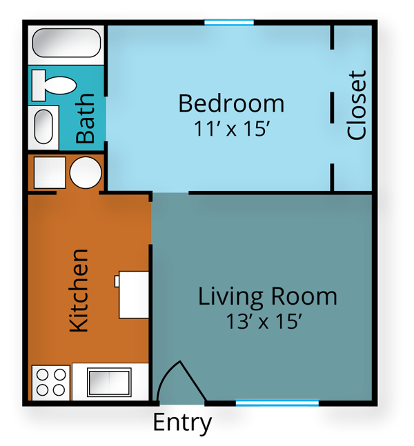 One bedroom at Oak Tree Apartments in Stephenville TX