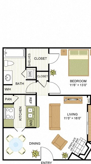 Plan A3 One Bed One Bath 672 Sq.ft. FloorPlan Plan A3 One Bed One Bath 672 Sq.ft. FloorPlan at Peppermill, Universal City, 78148