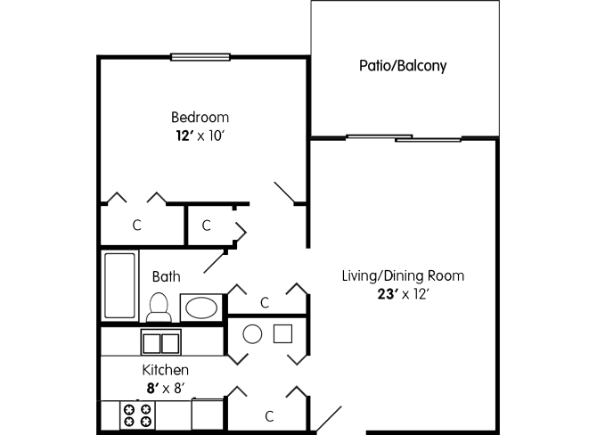 One Bedroom Floorplan at Cambridge Square North in Indianapolis IN Cheap Indianapolis Apartment