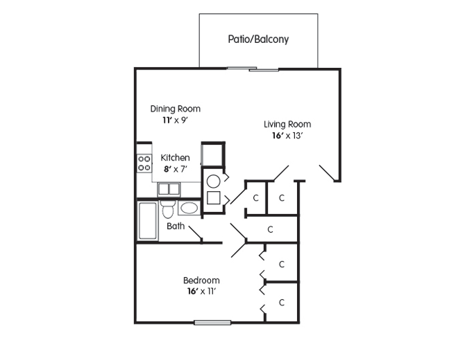 One Bedroom Floorplan for 55+ at Cambridge Square North in Indianapolis IN One Bedroom Indianapolis IN Apartment