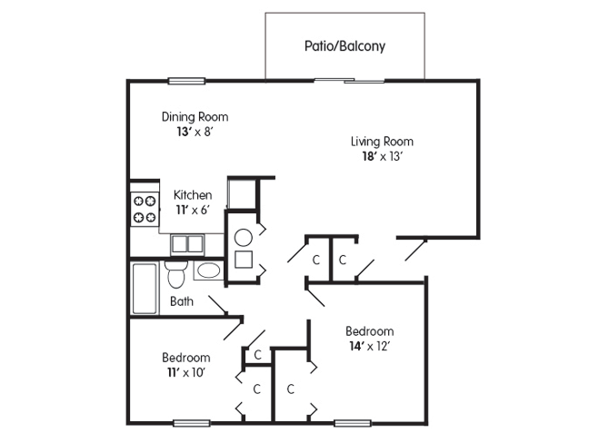 Two Bedroom Floorplan at Cambridge Square North in Indianapolis IN Two Bedroom Indianapolis IN Apartment