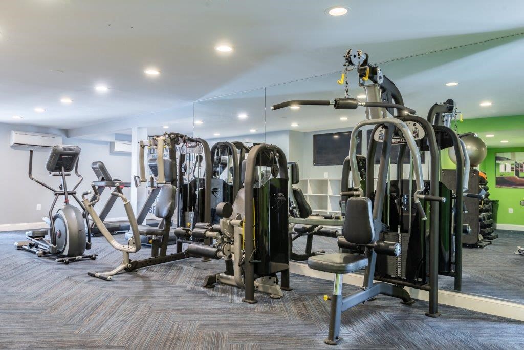 the gym is equipped with a variety of exercise equipment