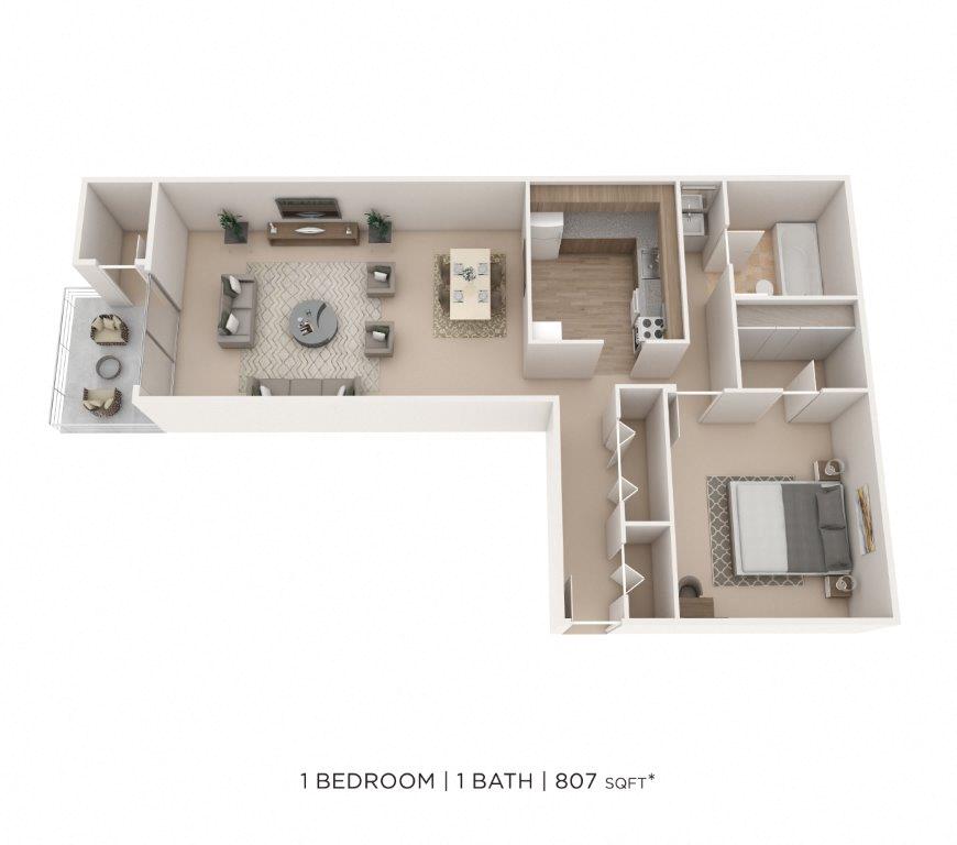 One Bedroom- 807 sqft