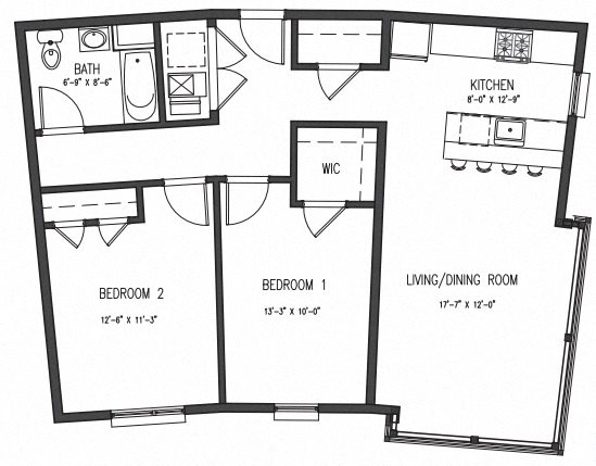 2 Bed 1 Bath Type A Floor Plan 5