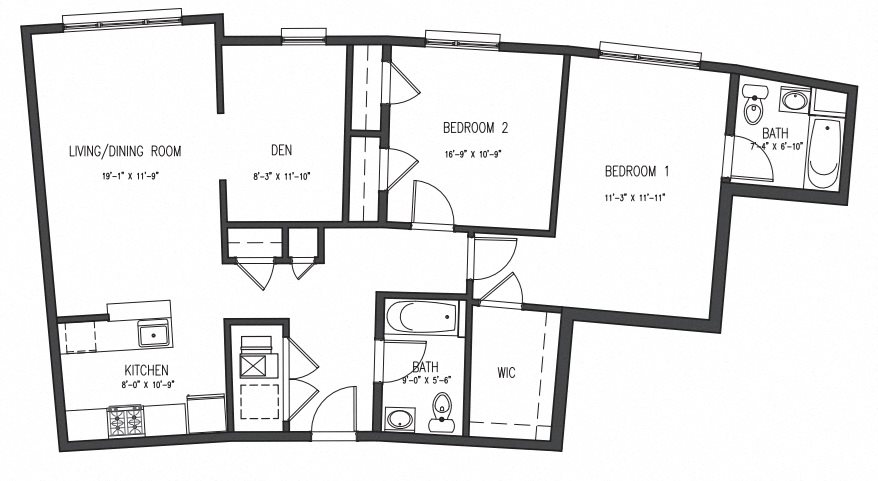 2 Bedroom + Den Floor Plan 7