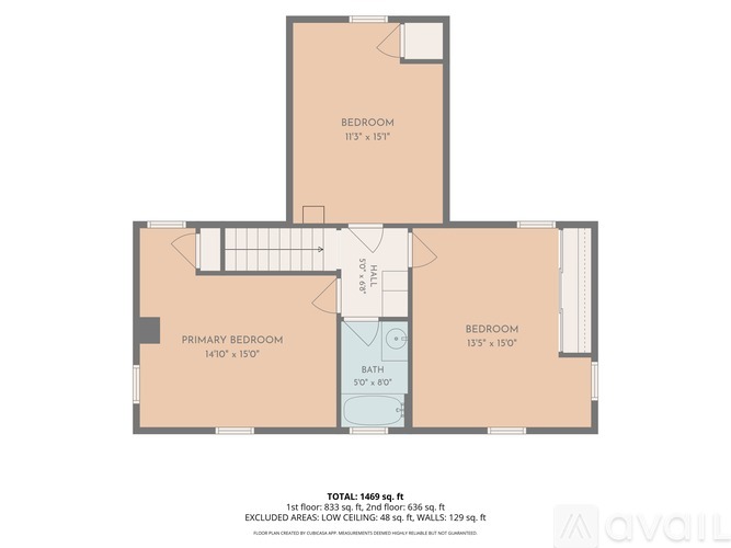 A floor plan of an apartment with three bedrooms and a living area.