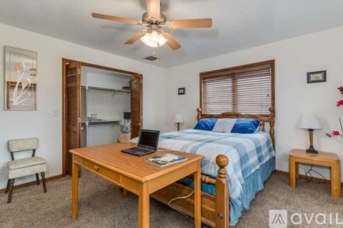 A room with a bed, a TV, and a closet.