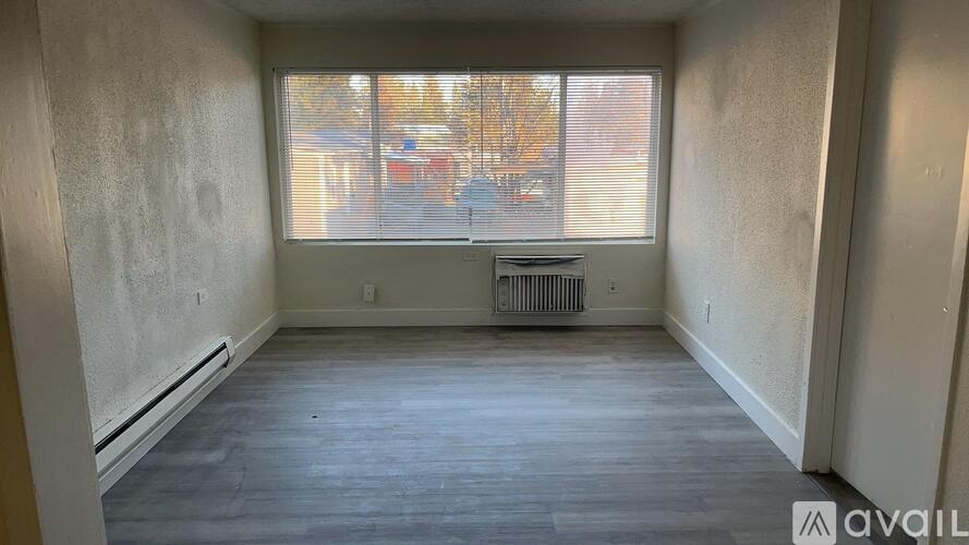 A room with a window and a radiator on the wall.