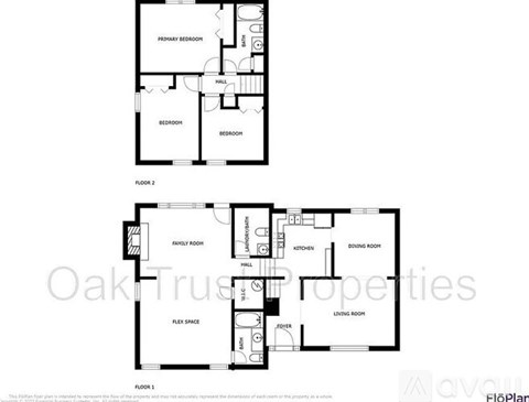 A floor plan for a two story home with a living room, dining room, kitchen, and multiple bedrooms.