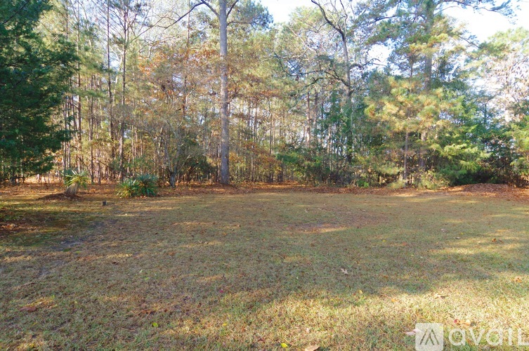 A grassy field with trees in the background.