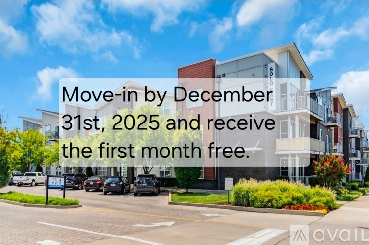 A promotional image for a housing development offering a free first month for move-ins by December 31st, 2025.
