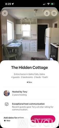 A listing for a cottage in Idaho Falls, Idaho with a kitchen and dining area.