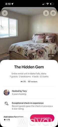 A bedroom listing for a rental unit called The Hidden Gem.