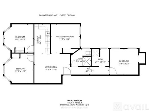 A floor plan of a two bedroom apartment.