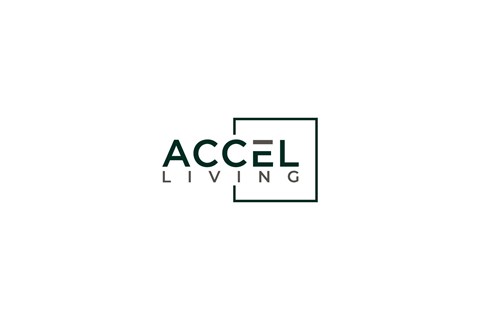 A black and white logo for Accel Living.