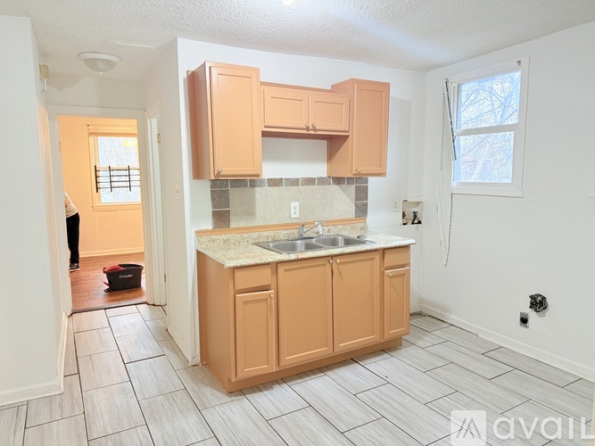 A kitchen with a sink and cabinets.