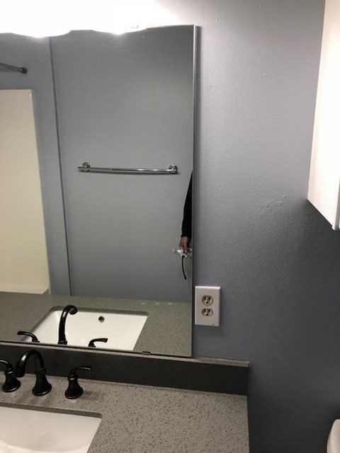 A bathroom with a sink, mirror, and toilet.