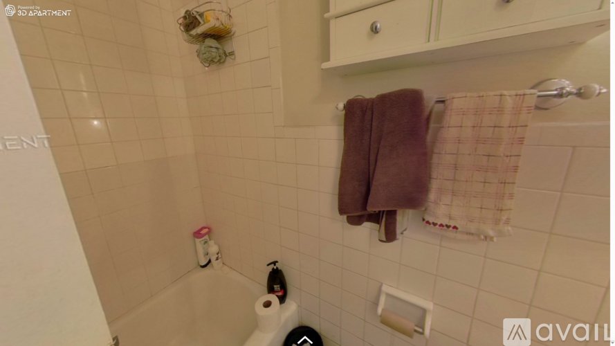 A bathroom with a toilet, a towel, and a shower.