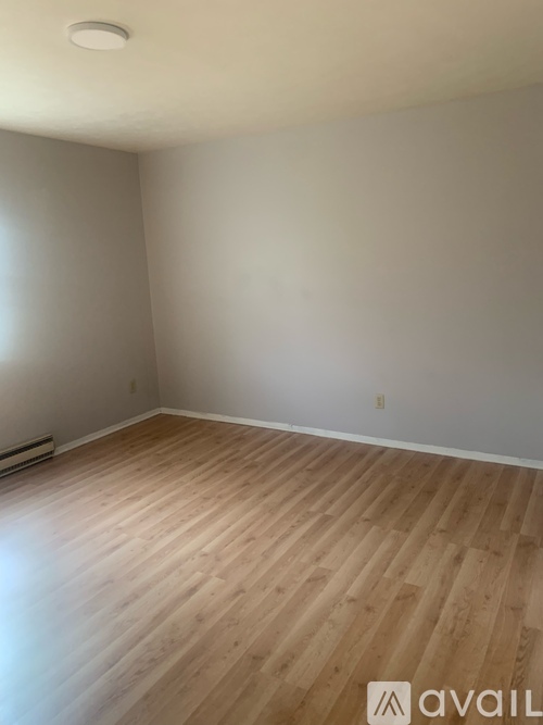 A room with wooden flooring and a ceiling light fixture.