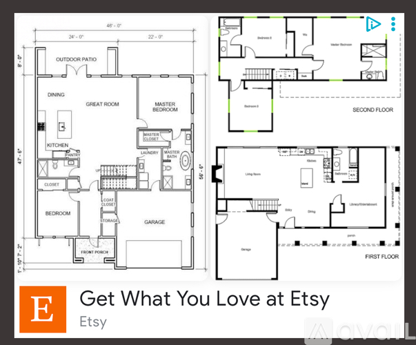 A floor plan of a two-story house with a garage and a master bedroom on the second floor.