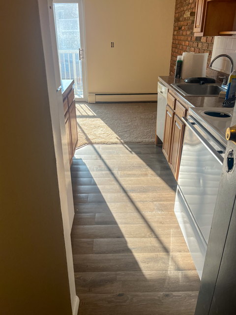 A kitchen with a sink and a window.