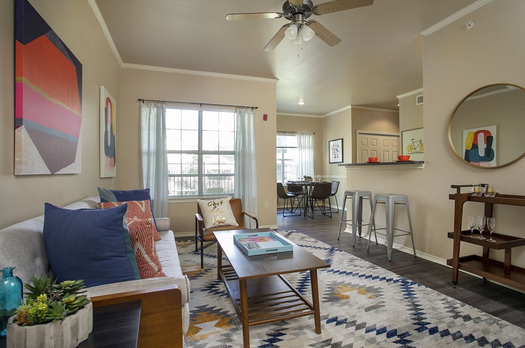 a living room with a couch and a coffee table