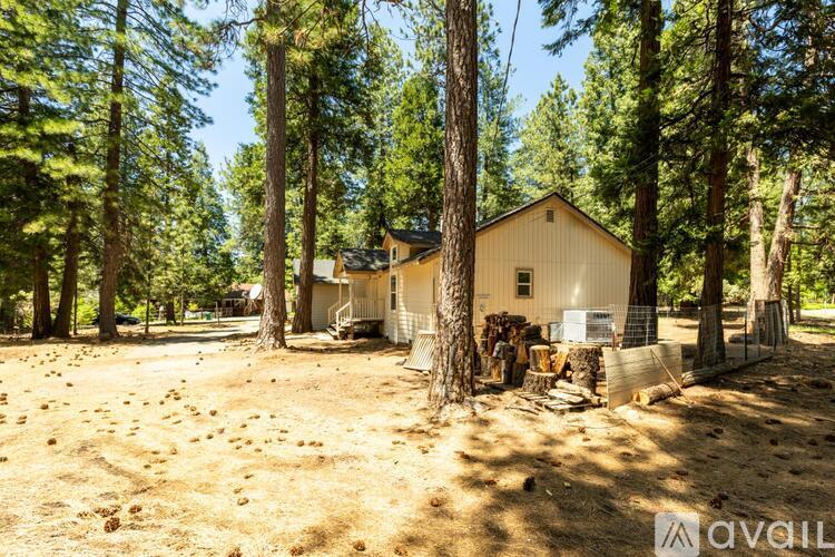 A house is surrounded by trees in a wooded area.