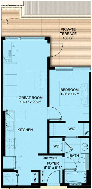One Bedroom 611 SF