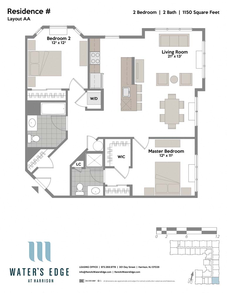 Layout AA 2 Bed 2 Bath Floor Plan at Water's Edge, Harrison