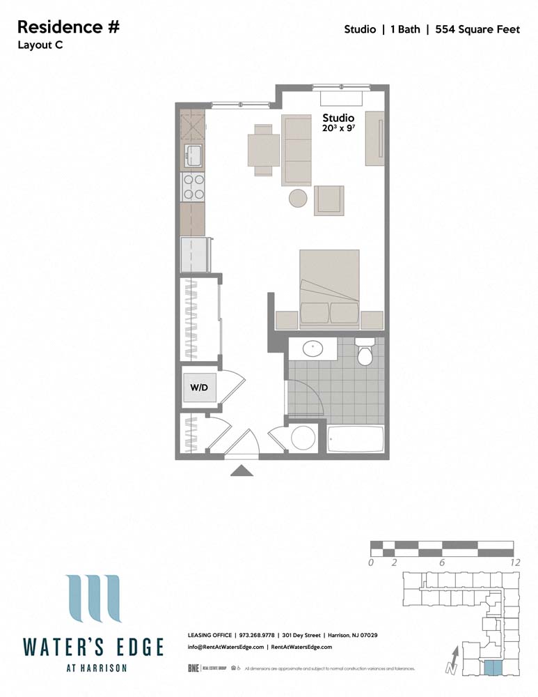 Layout C 0 Bed 1 Bath Floor Plan at Water's Edge, Harrison